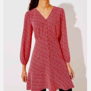 Loft Romantic Red White Heart Ruffle Knee Length Dress Size 6